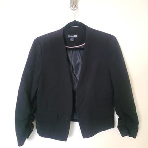 Forever 21. Black, ruched-sleeved blazer jacket. Size L. Lined.